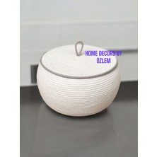 Mediterian El Emeği Hasır Sepet, Organizer, Ekru Gri, 25x13cm, Pamuklu, Küçük Hacim