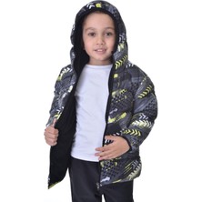 Freemen Spor Erkek Çocuk Dijital Desen Polar Su ve Rüzgar Geçirmez Kapüşonlu Mont