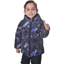 Freemen Spor Erkek Çocuk Dijital Desen Polar Su ve Rüzgar Geçirmez Kapüşonlu Mont