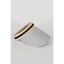 Külah Kadın Vizör Hasır Plaj Şapkası - Gri