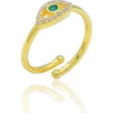 Zümrüt Taşlı Gold Kaplama 925 Ayar Gümüş Kadın Yüzük 201024013