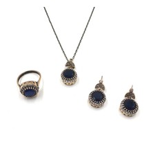 Yuvarlak Safir Rengi Zirkon Otantik Set