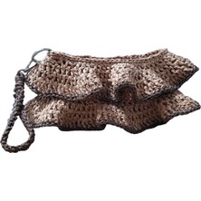 Gojo Handmade Clutch Portföy Model Saman Rengi Rafya İp Fırfırlı El Çantası-Mıknatıs Kapama
