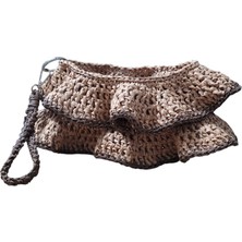 Gojo Handmade Clutch Portföy Model Saman Rengi Rafya İp Fırfırlı El Çantası-Mıknatıs Kapama