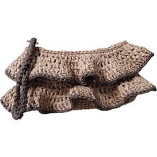Gojo Handmade Clutch Portföy Model Saman Rengi Rafya İp Fırfırlı El Çantası-Mıknatıs Kapama
