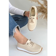 Tone Bej Cilt Bağcıklı Spor Ayakkabı - Lisinya