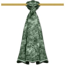 Asker Yeşil Fırça Desen Twill Ipek Şal