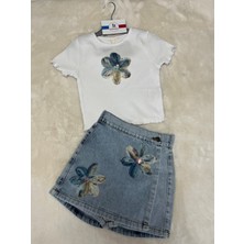 Nurcan Bebe Üç Boyutlu  Güllü Şort Etekli Fitilli Badili Takım