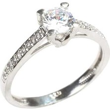 925 Ayar Gümüş 0,53 Ct Görünümlü Tektaş Yüzük
