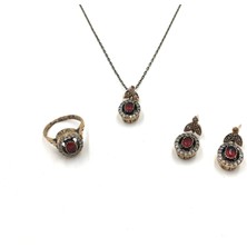 Otantik Zirkon Yakut Rengi Bronz Set