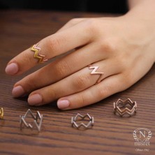 925 Ayar Gümüş Kalın Zikzak Yüzük, Pembe