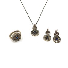 Otantik Zirkon Safir Rengi Yuvarlak Bronz Set