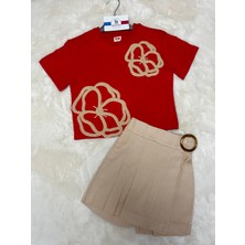 Nurcan Bebe Badisi Gül Işlemeli Şort Etek Takım