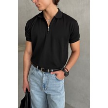 Erkek Oversize Fermuarlı Polo Yaka Triko T-Shirt