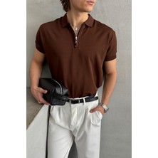 Erkek Oversize Fermuarlı Polo Yaka Triko T-Shirt