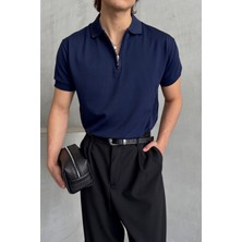 Erkek Oversize Fermuarlı Polo Yaka Triko T-Shirt