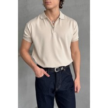 Erkek Oversize Fermuarlı Polo Yaka Triko T-Shirt