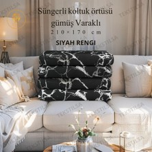 Koltuk Çekyat Örtüsü Yeni Moda Gümüş Varaklı Dekoratif Siyah Zemin Süngerli Koltuk Örtüsü 1ADET