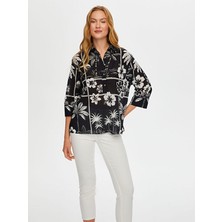 Monocrome Çiçek Desen Pamuk Vual 3/4 Kol Bluz S25BLZ051