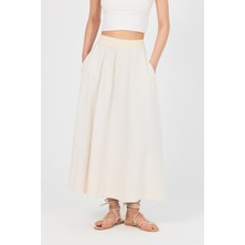 Natural Örgü Kemer Detay Cepli Midi Etek 3027