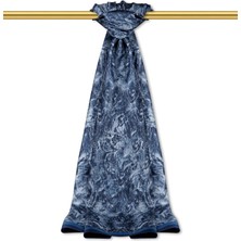 Lacivert Fırça Desen Twill Ipek Şal