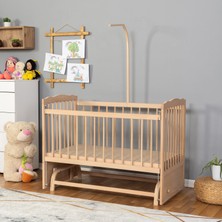 Bamgidoo Ahşap Beşik Anne Yanı Beşik Organik 60X120 - Sarı Gri Örgü Uyku Seti Seti + Yatak