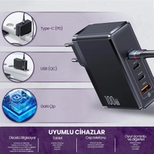 100W Qc+Pd 4 Port (3type-C+1usb) Gan Hızlı Şarj Başlığı-Siyah