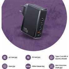 100W Qc+Pd 4 Port (3type-C+1usb) Gan Hızlı Şarj Başlığı-Siyah
