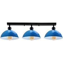 Riolihgt Retro,modern,vintage Açık Mavi Başlık 3XE27 Metal Plofonyer Sıralı Avize Taban UZUNLUK:60CM