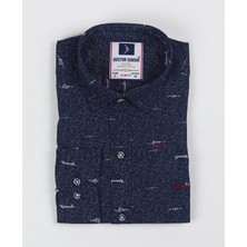 Doctor Junior Erkek Çocuk Katlanır Kollu Yazılı Slim Fit Gömlek Lacivert