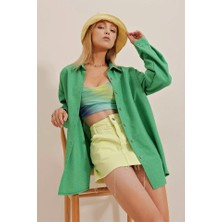 Kadın Keten Kumaş Oversize Gömlek