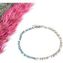 Firuze Taş ve Pul Sallantılı Gümüş Halhal