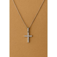 Haç Zirkon Taşlı Çelik Kolye