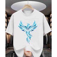Panda Baskı Tekstil Mavi Anka Kuşu Özel Tasarım Baskılı Oversize Tshirt