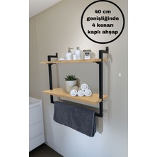 2'li Meşe Banyo Rafı,havluluk,(40 x 20 cm Ahşap)