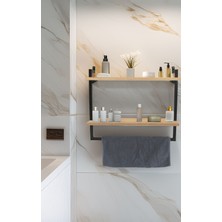 2'li Meşe Banyo Rafı,havluluk,(40 x 20 cm Ahşap)