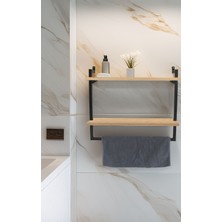2'li Meşe Banyo Rafı,havluluk,(40 x 20 cm Ahşap)