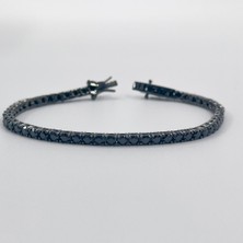 Onix Taşlı Siyah Rodajlı Su Yolu Gümüş Bileklik - 3mm