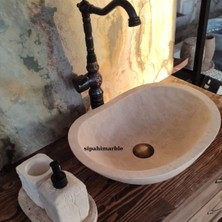 Klasik Traverten Tezgah Üstü Kayık Lavabo