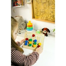 Ahşap Renkli Pullarla Kartlı Sıralama Oyunu -Eğitici Montessori Oyuncağı - Ahşap Oyuncak