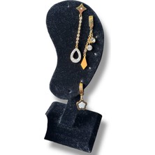 Üçlü Sallantılı Çiçek ve Oval Uçlu Çelik Küpe