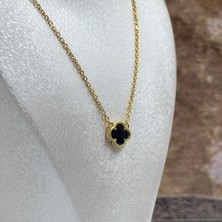 Gold Renk Hematit Taşlı Gümüş Kolye