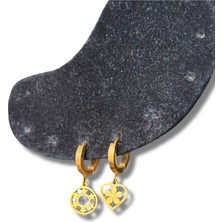 Kalpli ve Yıldızlı Gold Çelik Küpe