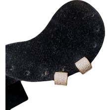 Kare Küçük Taşlı Bronz Klipsli Çelik Küpe