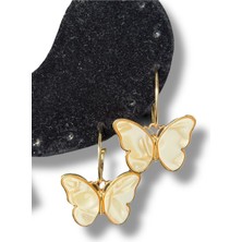 Handmade Sallantılı Krem Rengi Kelebek Çelik Küpe