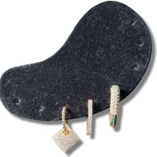 Üçlü Kare ve Üçgen Taşlı Sallantılı Klipsli Çelik Küpe