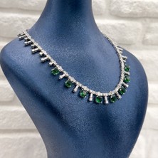 Pırlanta Montür Zümrüt Taşlı Gümüş Gerdanlık