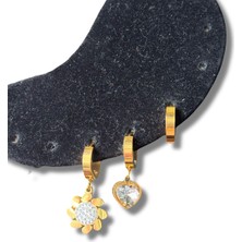 Çiçekli ve Kalpli Sallantılı Çelik Küpe