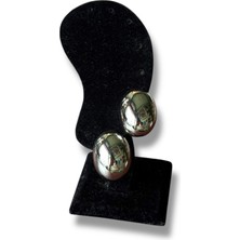 Gri Parlak Aynalı Oval Bijuteri Küpe