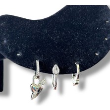 Üçlü Çelik Kalp Sallantılı Taşlı Trend Küpe